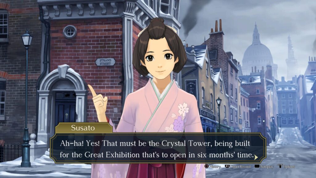 Susato stands in a London street.