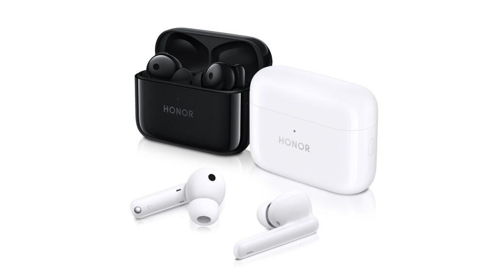 The case of the Honor earbuds 2 with an etched 'Honor'