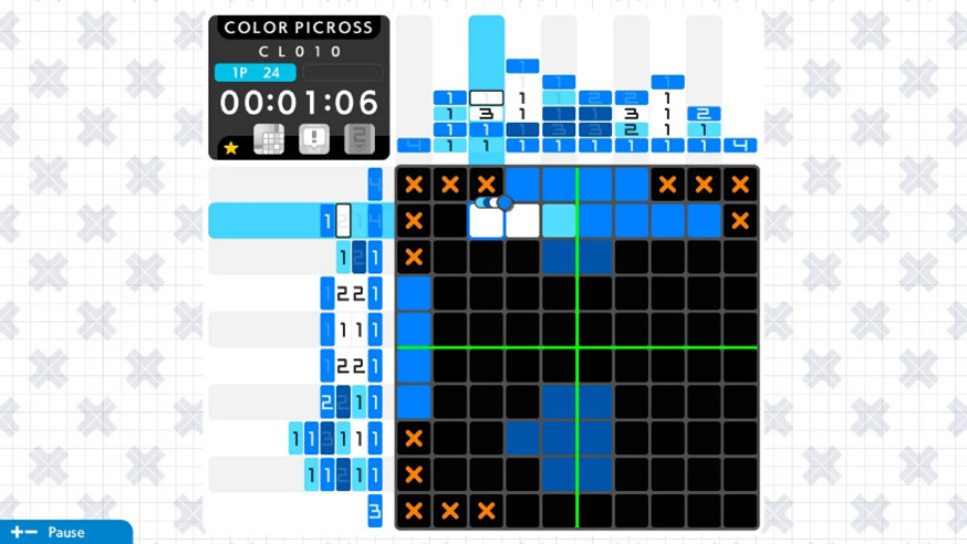 A numbered grid with coloured squares