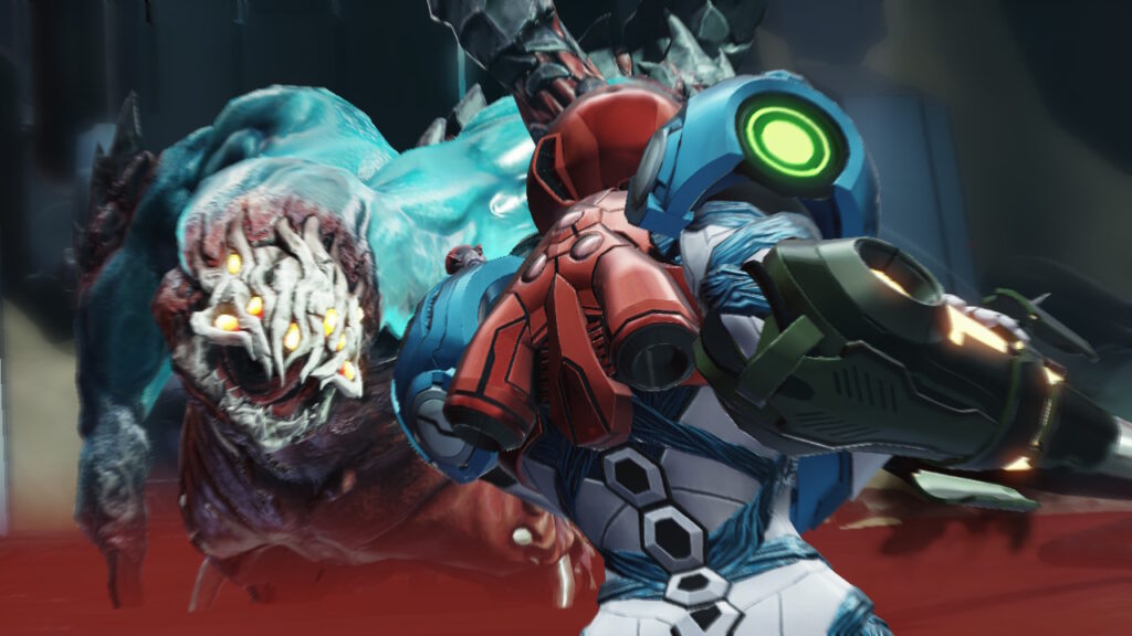 Samus fighting a beast