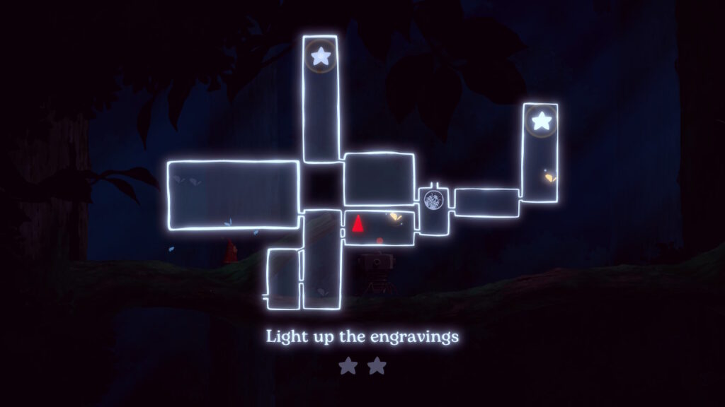 depicts the map with indicators of room layouts and locations of flowers and engravings to light up