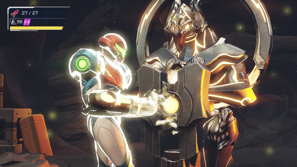 Samus looking off into a boss