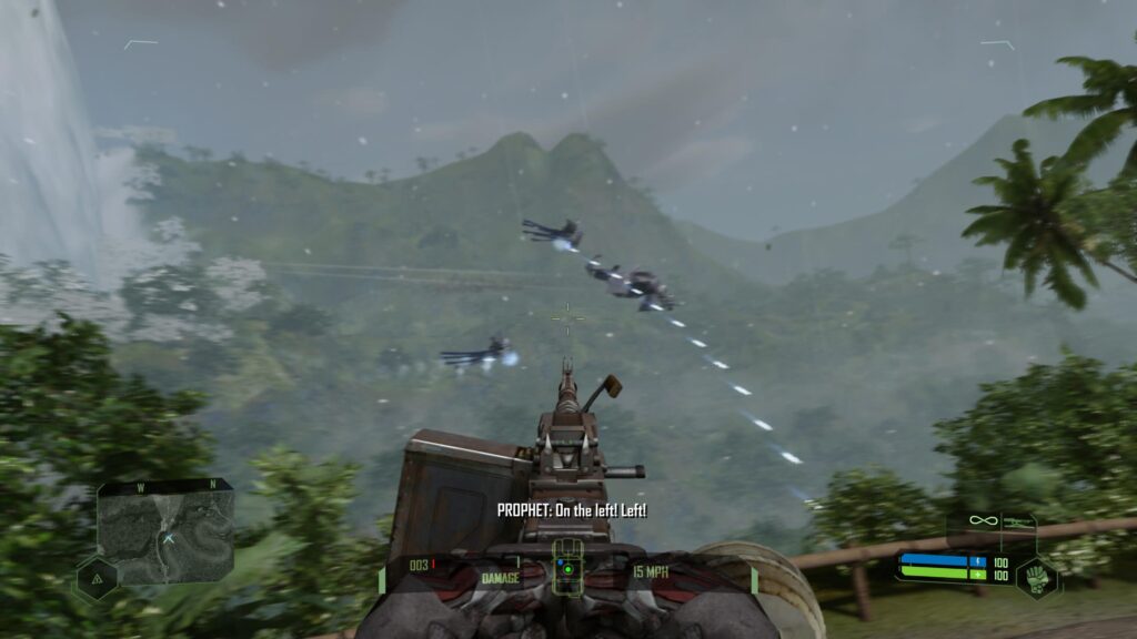 Alien creatures flying over a forest with turret shooting them.