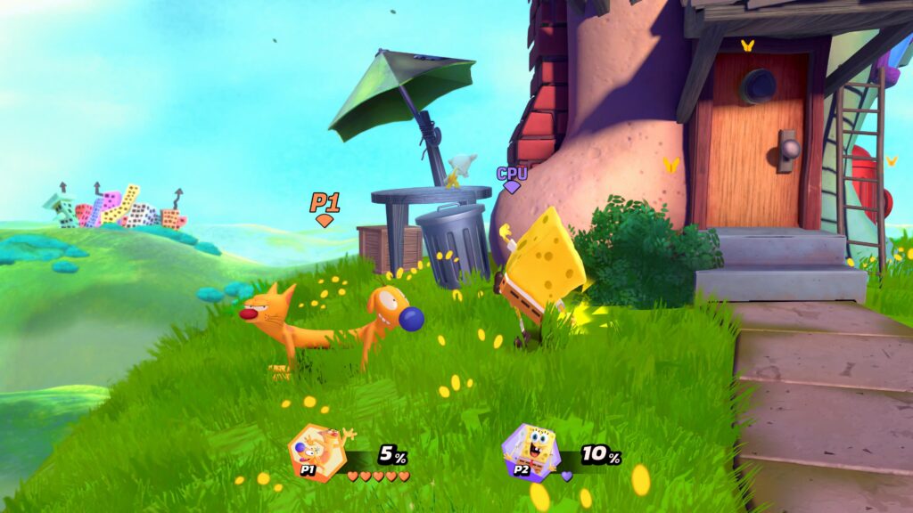 Spongebob gears up to throw a punch at CatDog