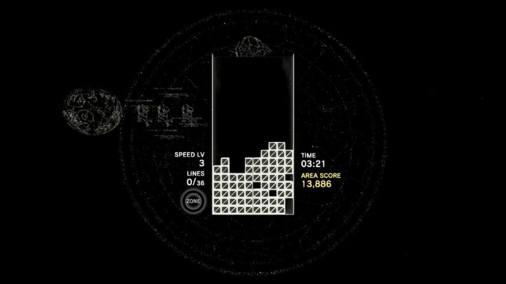 Single-player mode is a race to complete 36 lines of Tetris in the shortest amount of time.