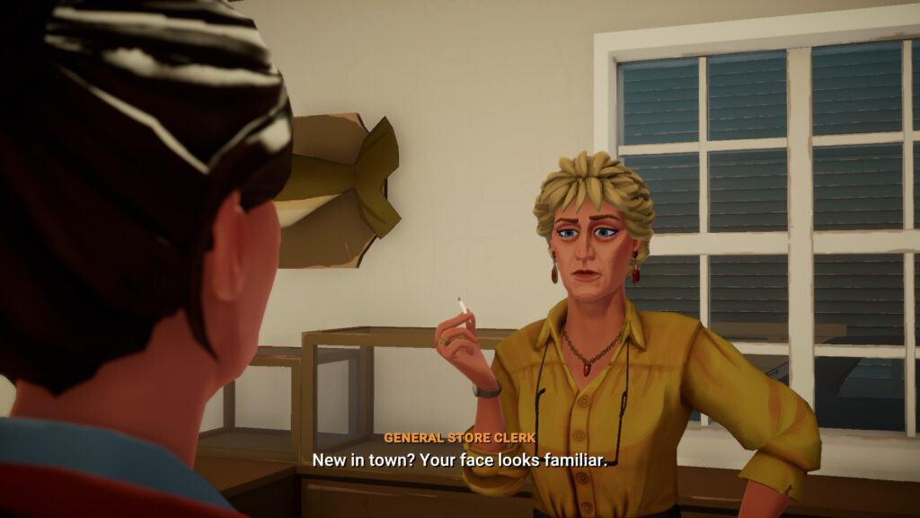 A character is smoking a cigarette and has a furrowed expression.
