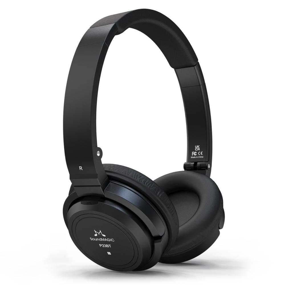 A side image of the P23 BT. A heasphone cub with a NFC tag and the soundmagic logo.