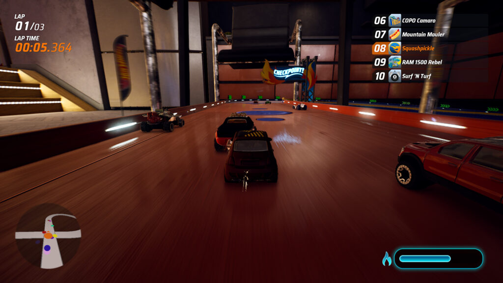 A fast-moving race with different hot wheels vehicles