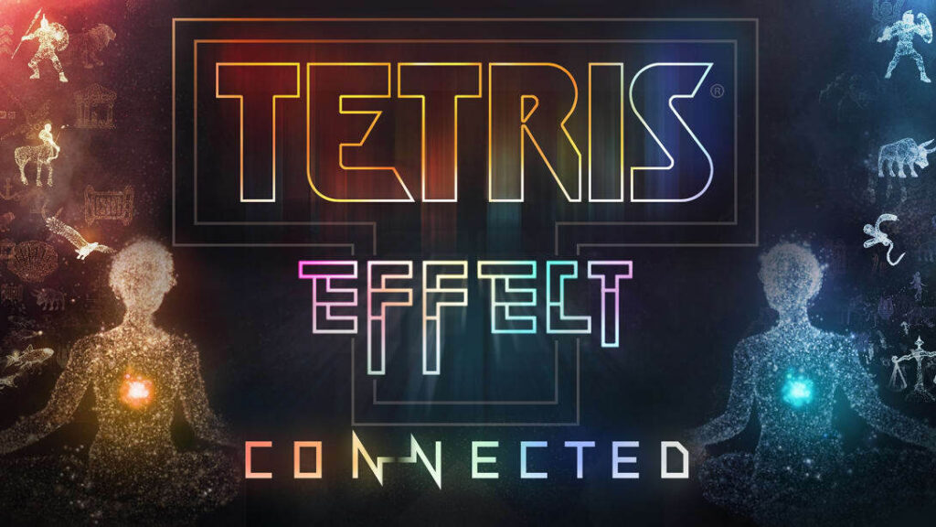 Neon glowing logo of Tetris Effect: Connected.