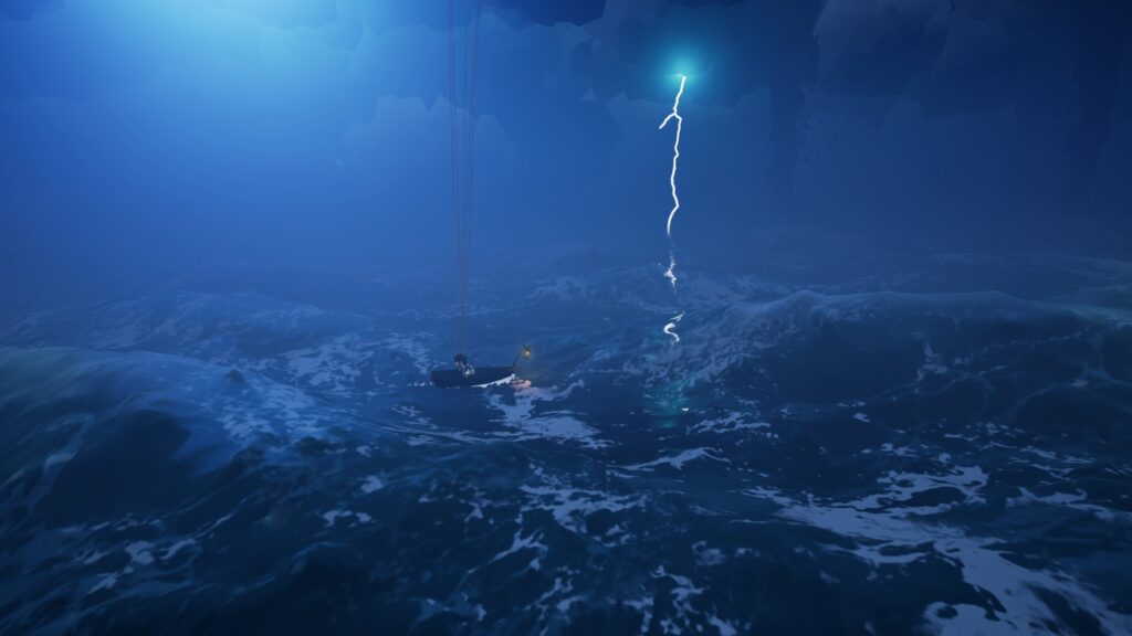 A bolt of lightning strikes a frothy ocean, with a small puppet girl in a boat sailing across.
A Juggler's Tale Nintendo Switch Review Rapid Reviews