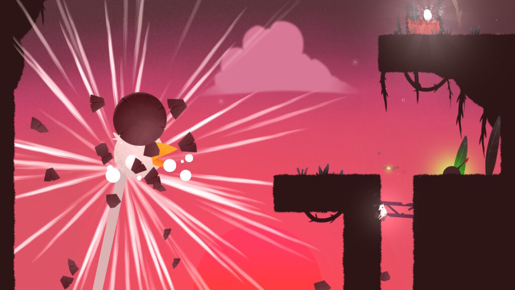 a boulder killing a bird. there is also an egg in the top right corner