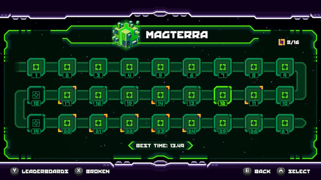 Map screen showing Magterra and the stages available