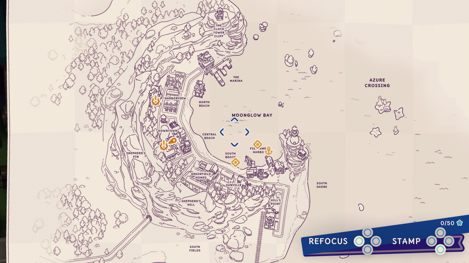 An illustrated map of Moonglow Bay.