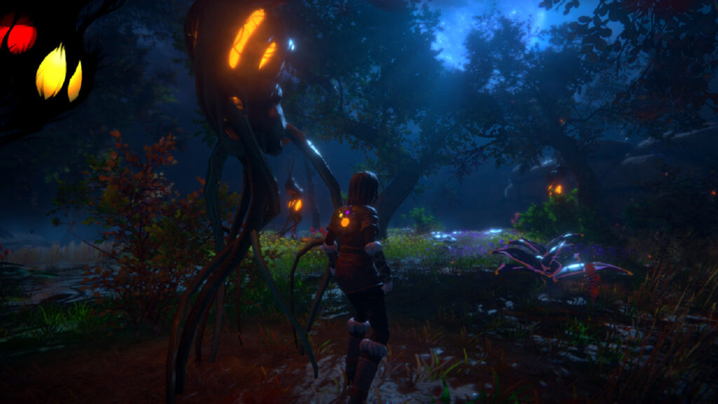 Cora in front of several orange Lumium plants, in a dark forest.
Seed of Life PC Review Rapid Reviews UK