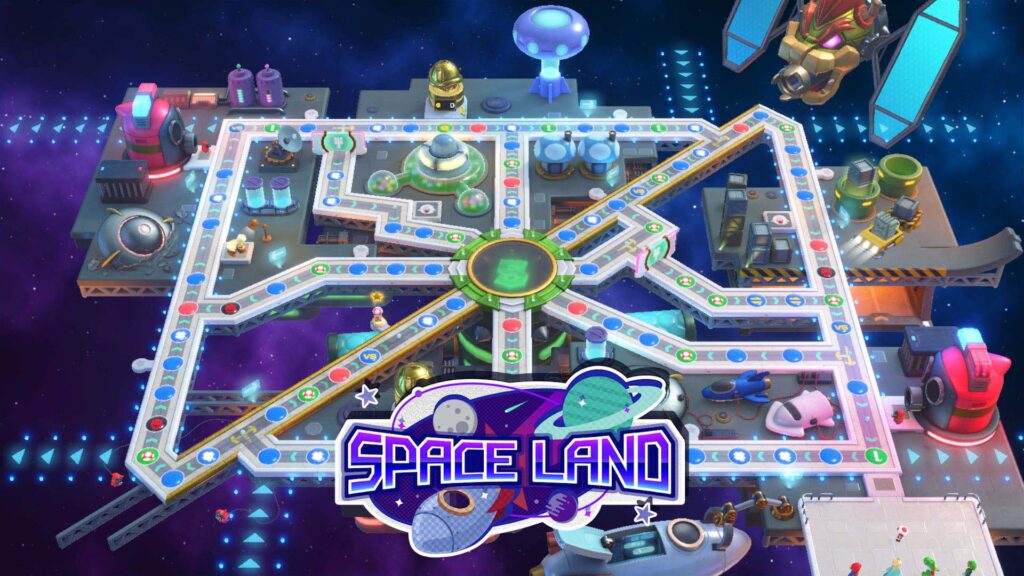 An overview of the Space Land board in Mario Party Superstars