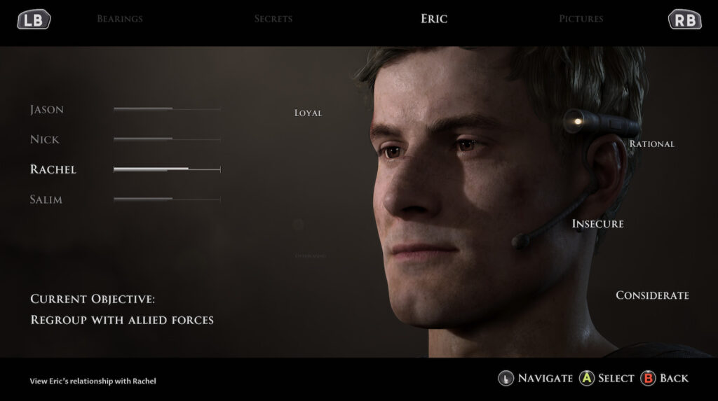 A menu showing Eric's relationship meters in House of Ashes.
