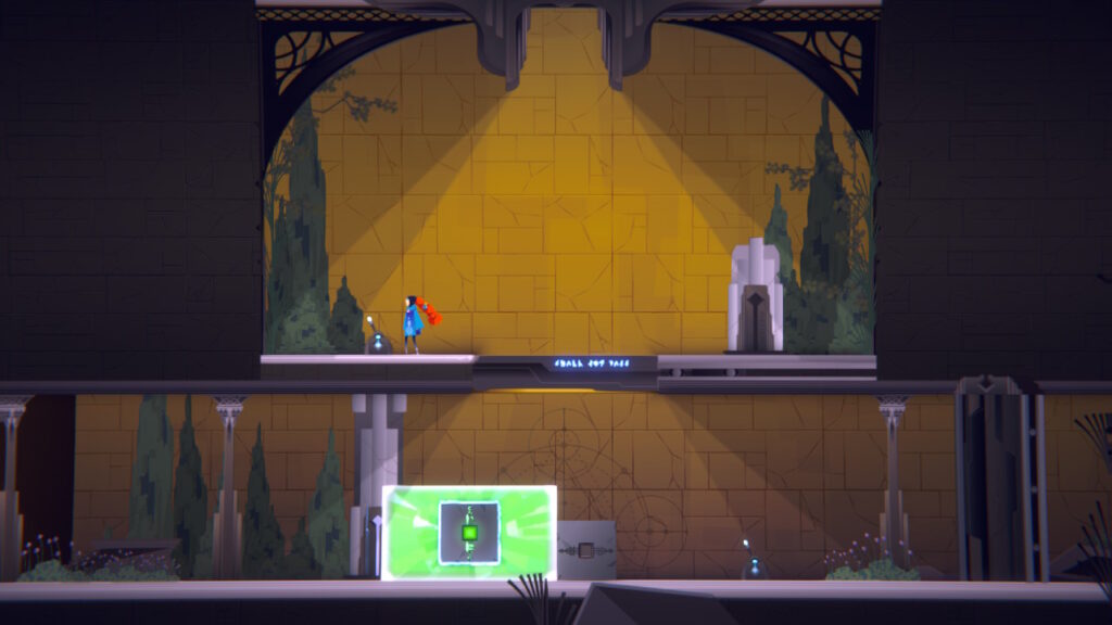 Ina is standing atop a ledge while a glowing inflated green box is beneath her