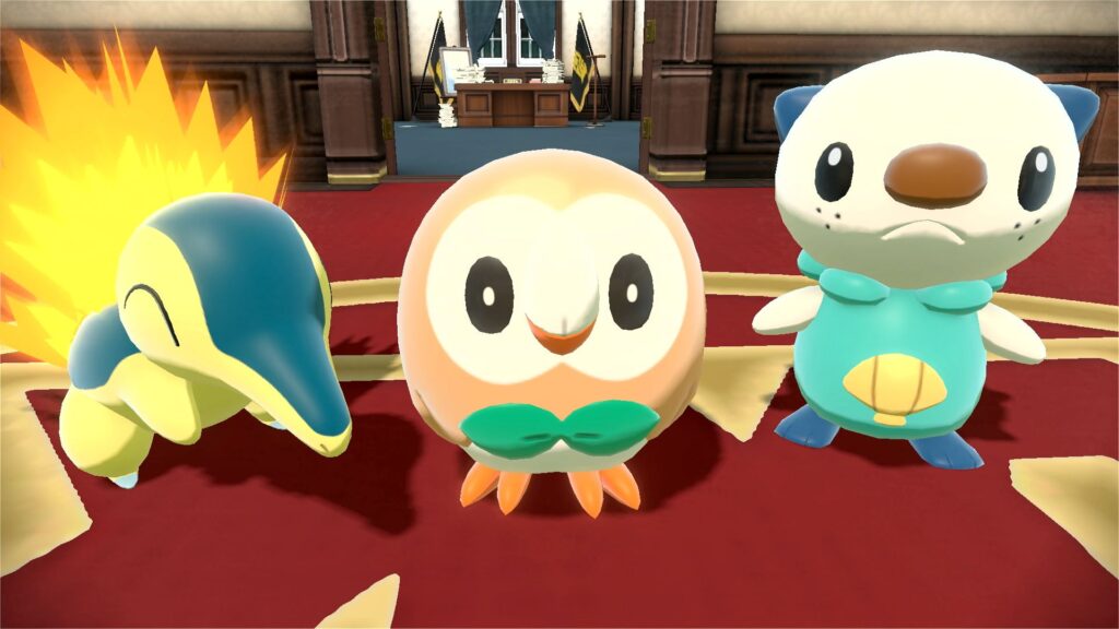 Cyndaquil, Rowlet and Oshawott wait for you to decide who to choose.