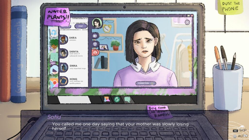 Sofia is on the laptop screen through web-chat.