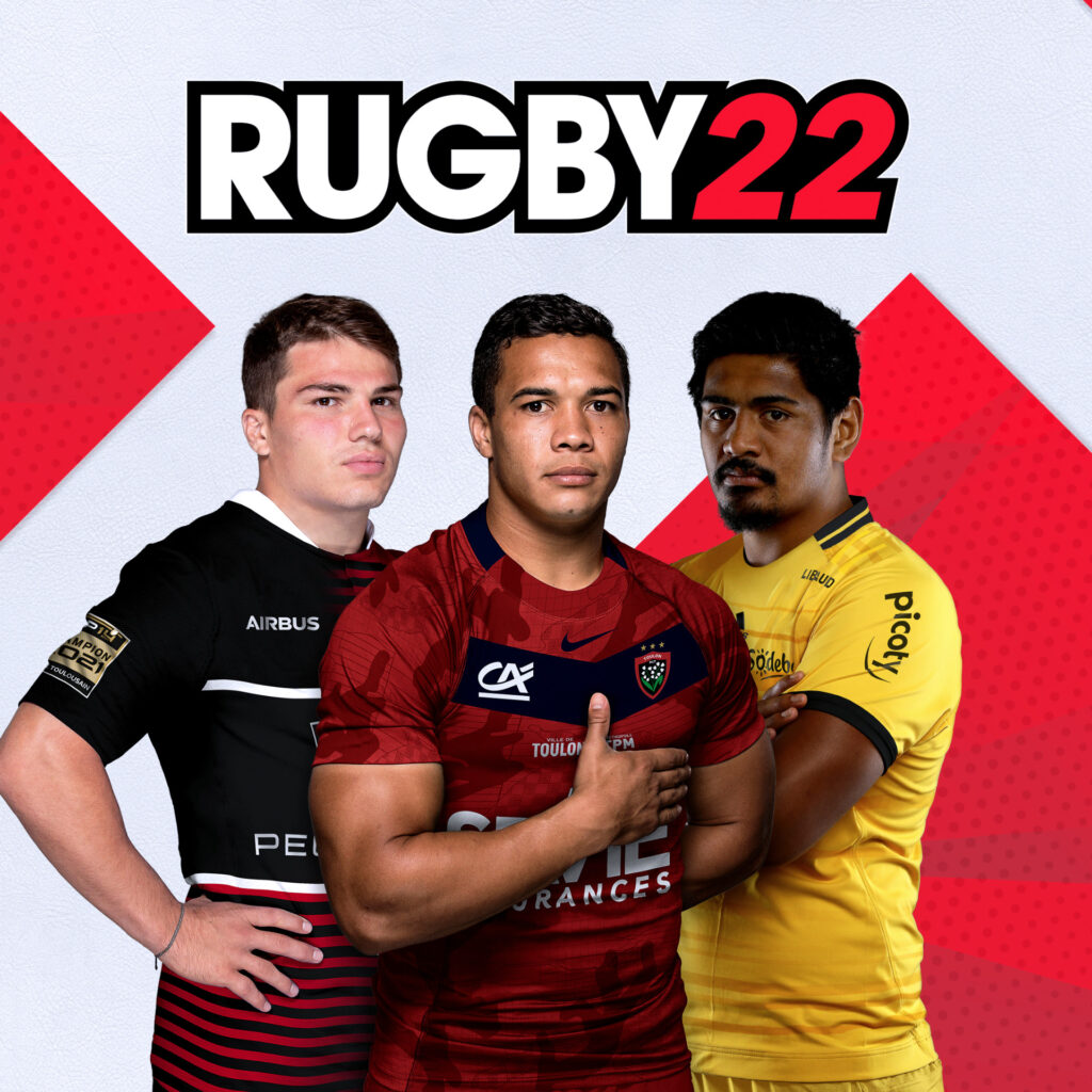 Three rugby players pose for a photo off the pitch