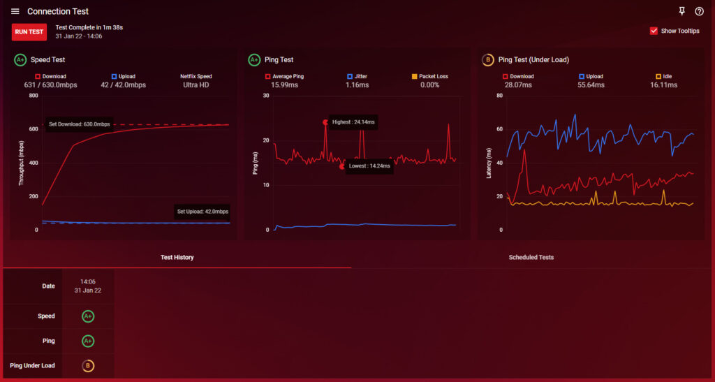 The connection test feature on the DumaOS