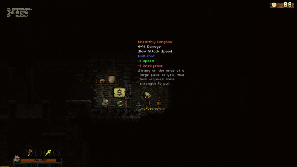 Vagante Screenshot - Store screen with longbow selected