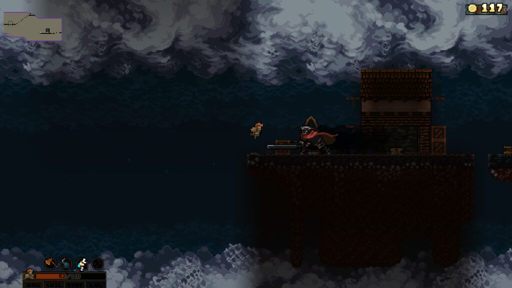 Vagante Screenshot - Player Character fighting Knight boss on top of tower.