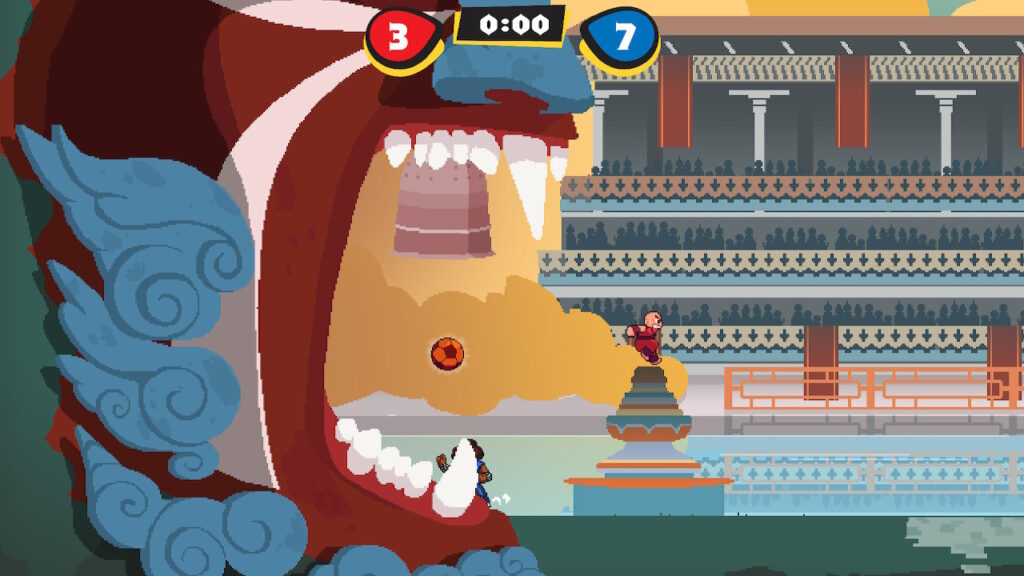 the timer is at zero but the ball and multiple characters are near a tiger mouth