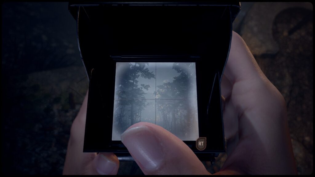 A view through the viewfinder of an old-fashioned camera