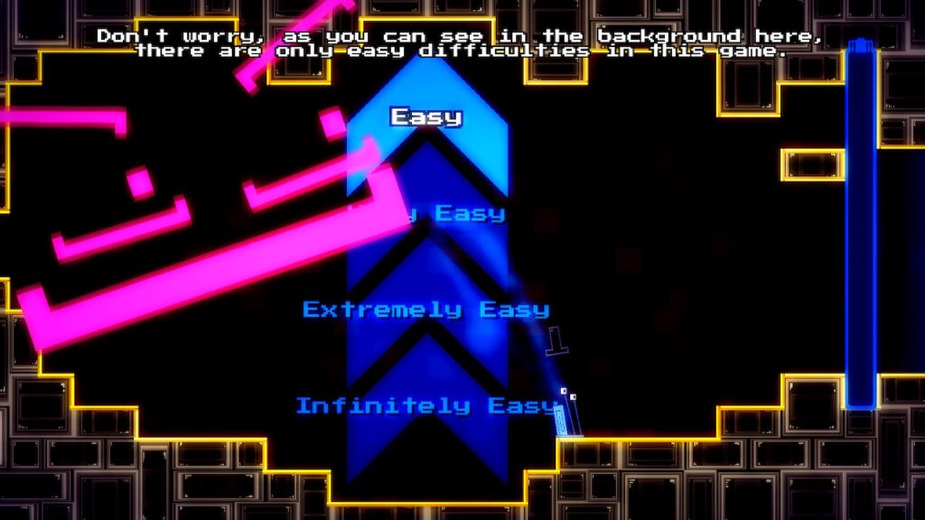 A list of the difficulty options in the game, ranging from infinitely easy to easy