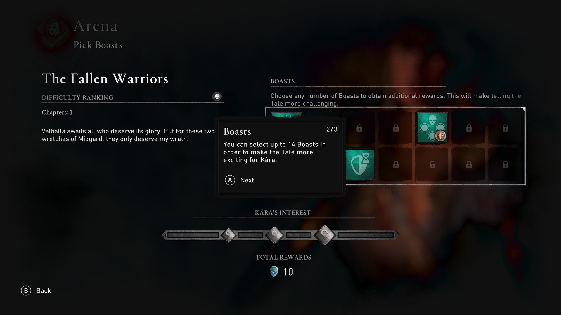 A tutorial showing how to use Boasts to increase your score in reenacting a tale.