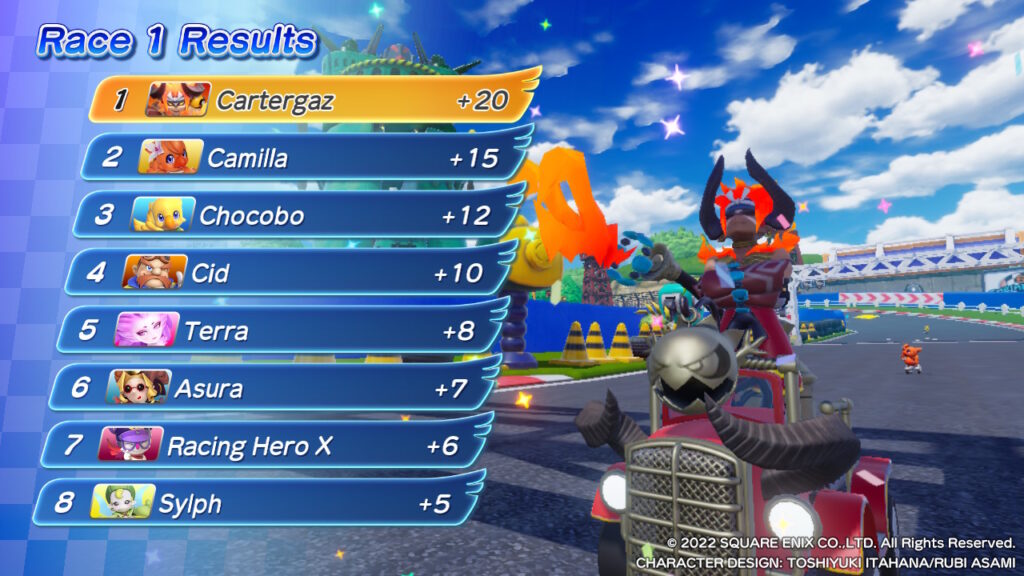 A leaderboard with player names 1 to 8. 'Cartergaz' takes position #1