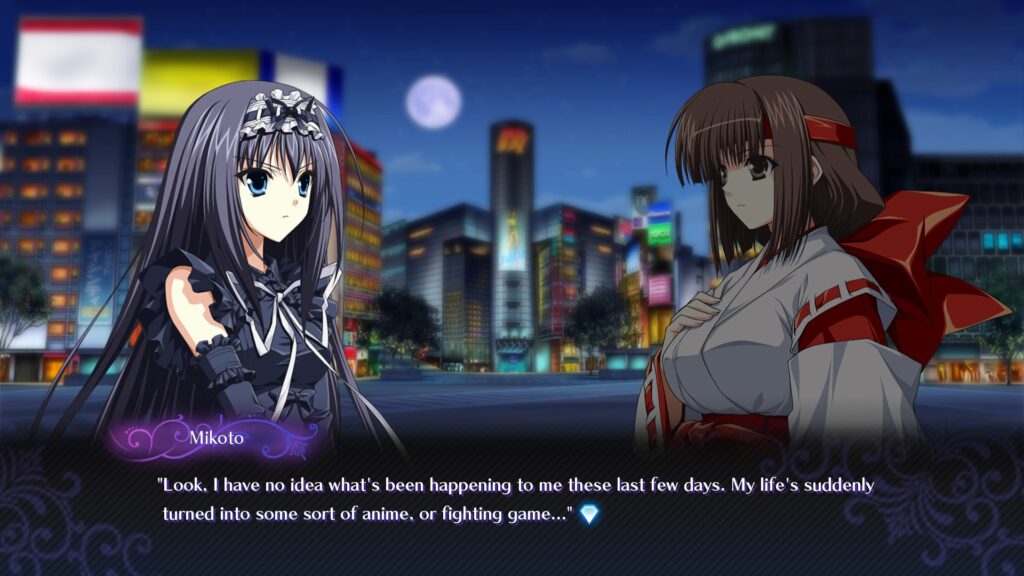 mikoto is talking "look. I have no idea what's been happening to me these last few days. my life's suddenly turned into some sort of anime fighting game"