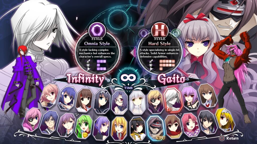 character select screen with infinity, a white haired man and gaito a zombie selected