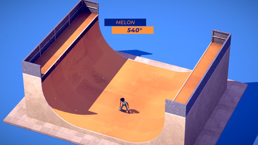 Skating down the middle with a reminder that I performed a 540 degree melon trick