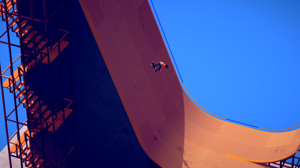 skateboarder riding down A steep decline