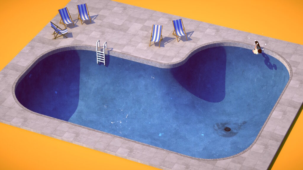Male skateboarder about to fly into the air near the side of the pool