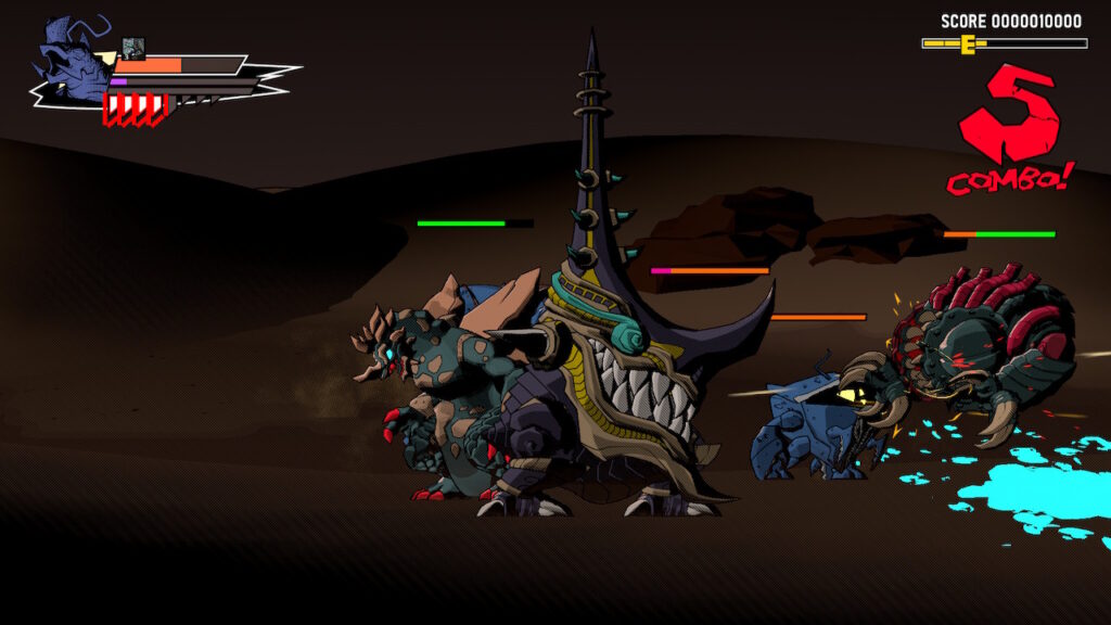 Monsters standing in dust and guts on the floor