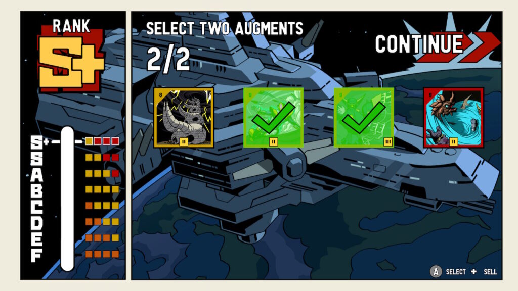 The win screen showing the available augments for monsters