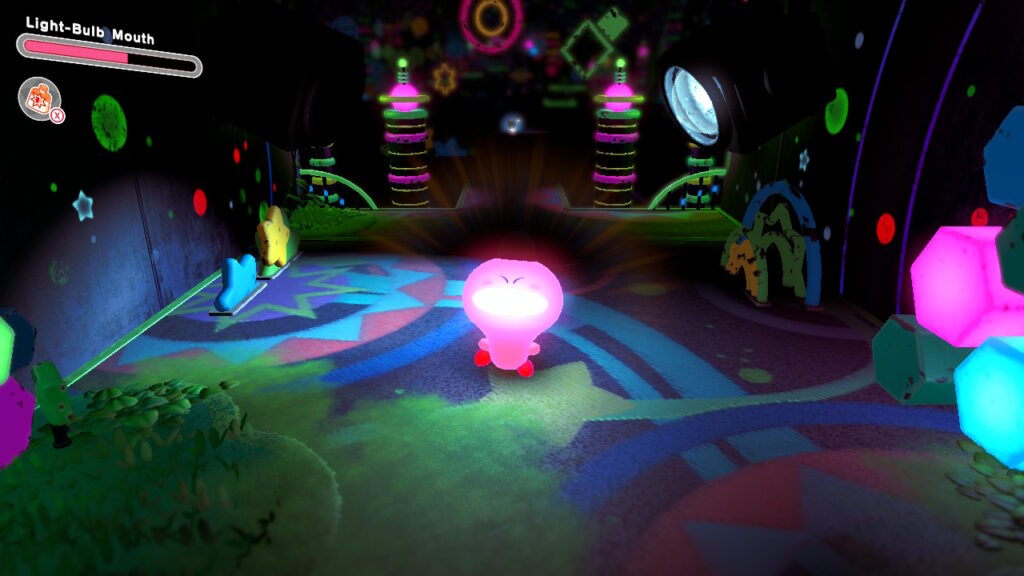 Kirby using the Lightbulb Mouthful Mode.