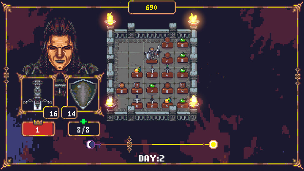 The board showing the player's character and the items they can collect.