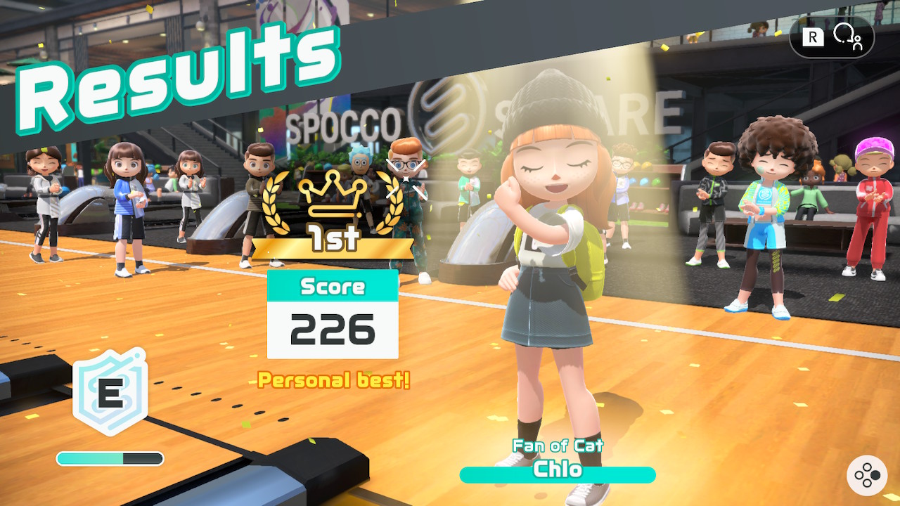 My character celebrates coming first with a new personal best.
