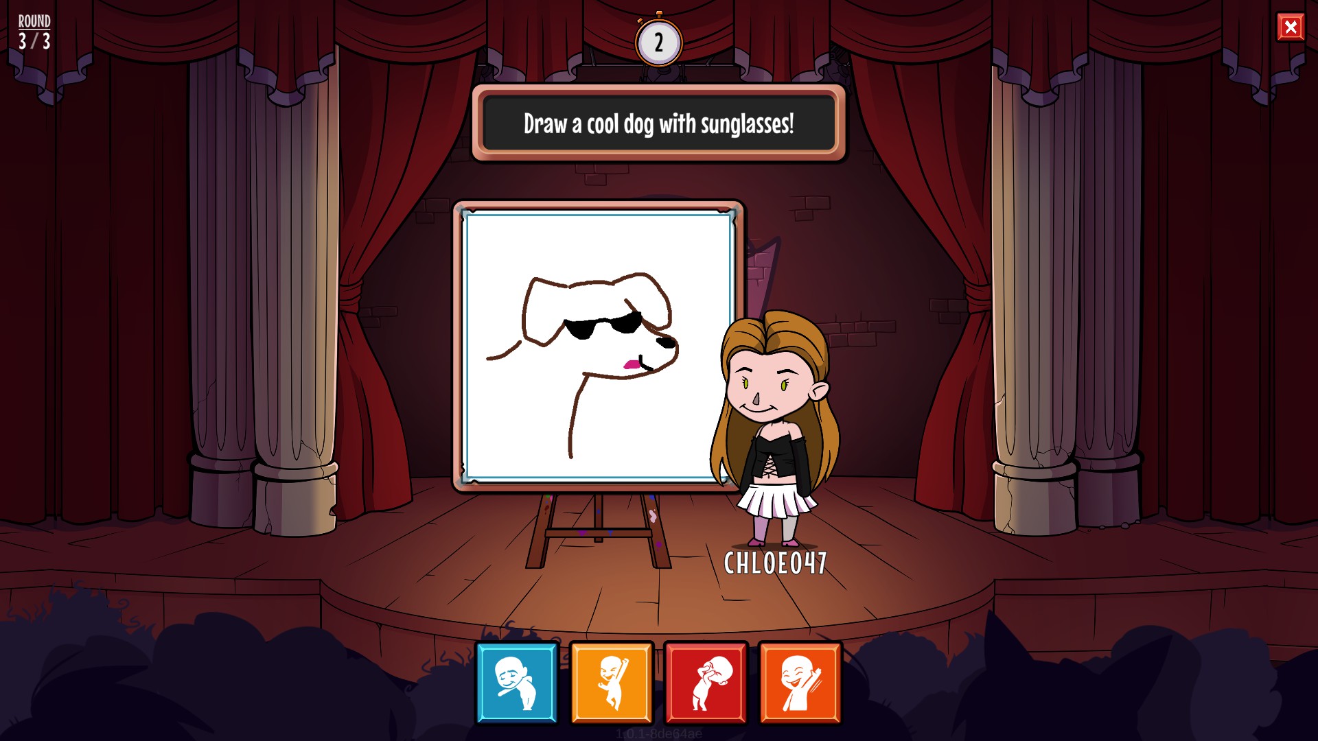 My character stands next to a drawing of a cool dog with sunglasses