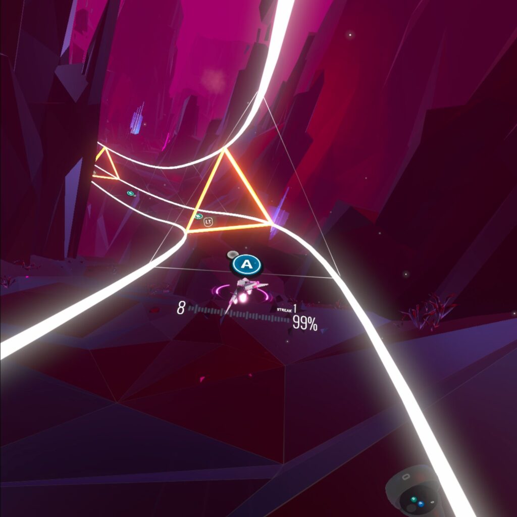 Race along the tracks at a high speed.