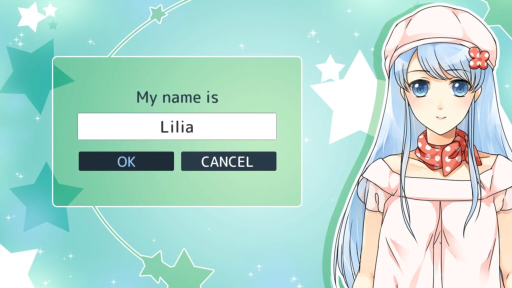 The character Lilia is pictured on the right next to an option to change her name
