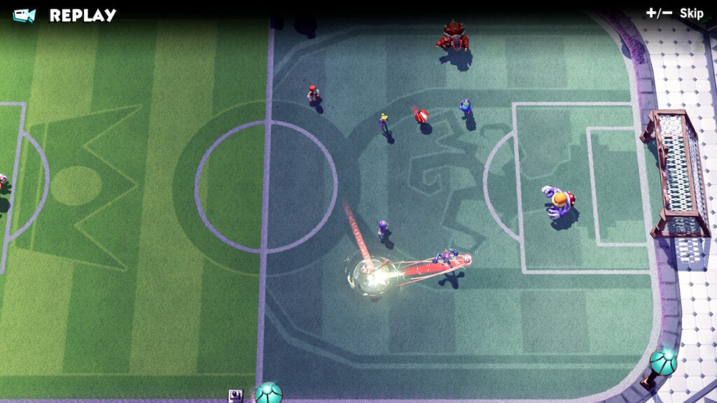 Rosalina is shooting a soccer ball into the right goal
