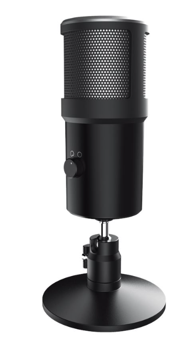 A back view of the microphone with its button to switch between Cardioid and Omni-Directional modes