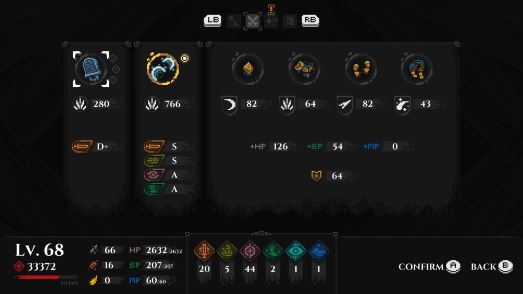 Spread showing my weapons, level, and upgrades