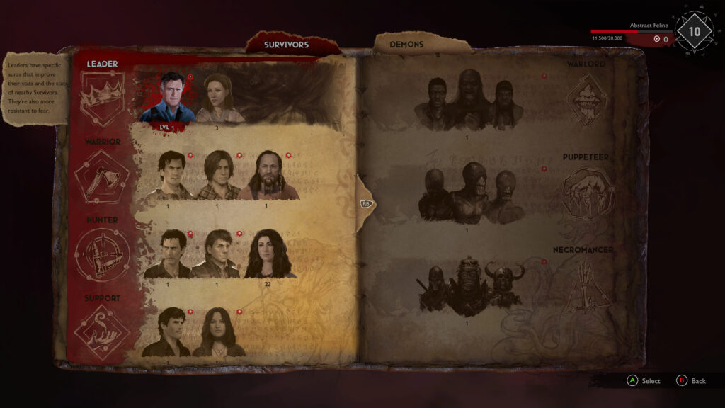 A book showing the different types of survivors and demons to play as.