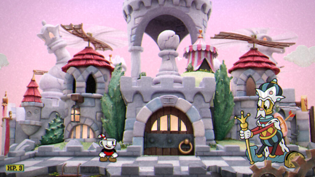 A claymation castle backdrop has a king standing in front